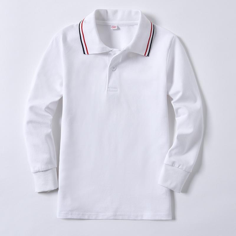 Girls spring and autumn bottoming shirt big children school uniform lapel polo shirt children white t-shirt long-sleeved boys cotton T-shirt
