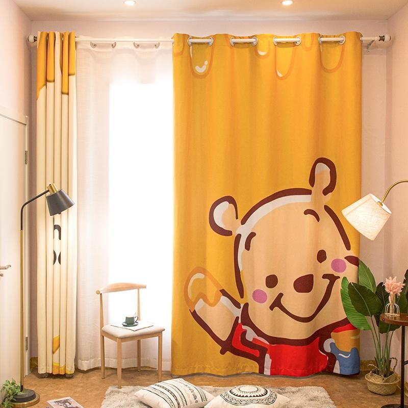 2021年新款客厅小熊窗帘儿童房男孩全遮光帘卧室厨房卡通隔热防晒