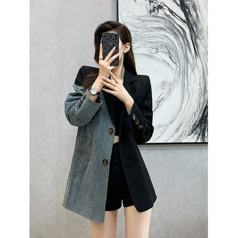 Women's Suit  Autumn New Korean Fashion Personality Irregular Stitching Denim Jacket Slim Small Suit Trend