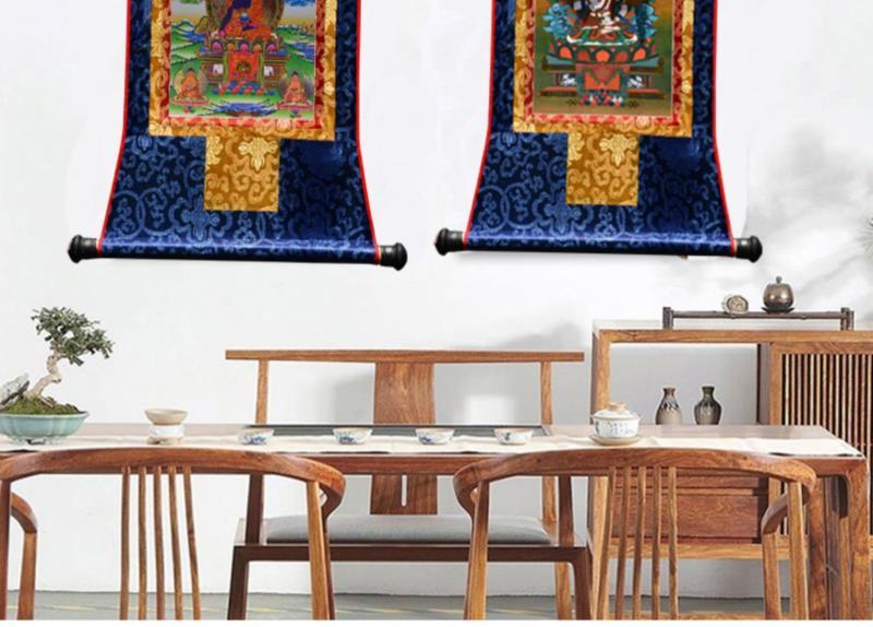 Hand-Painted 药师佛唐卡画像客厅玄关手绘西藏式密宗药师八尊佛像挂画小号36cm detail 3
