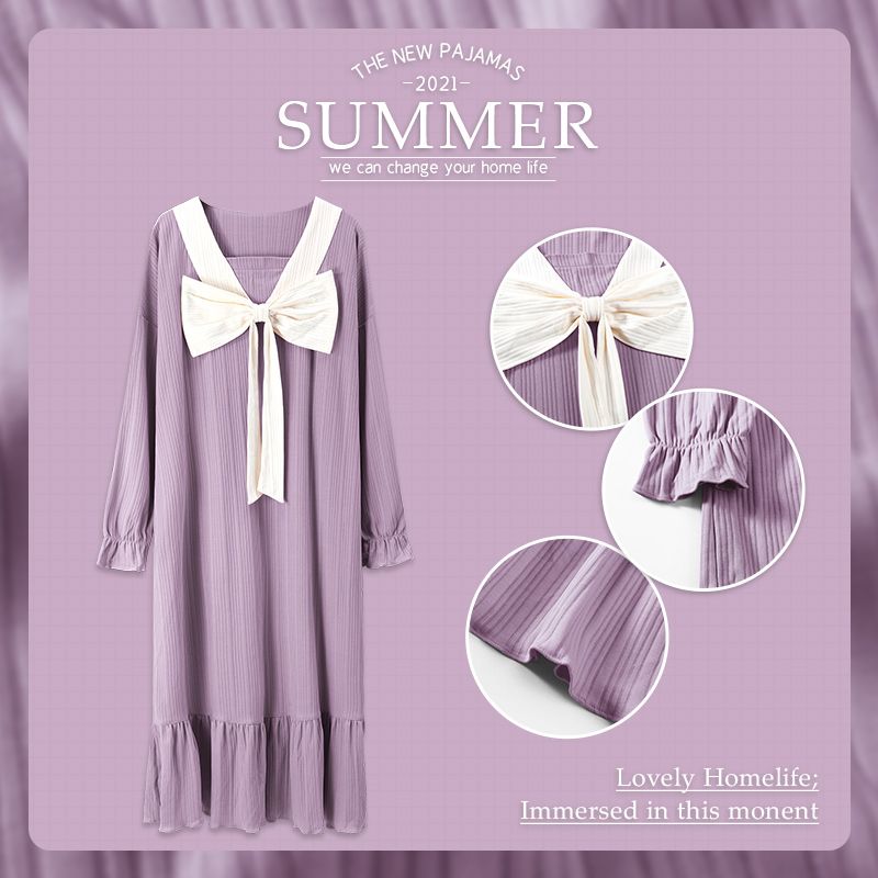 2021 New Nightdress Women's Pure Cotton Long-sleeved Spring and Autumn Princess Style Pajamas Cute One-Piece Skirt Thin Cotton