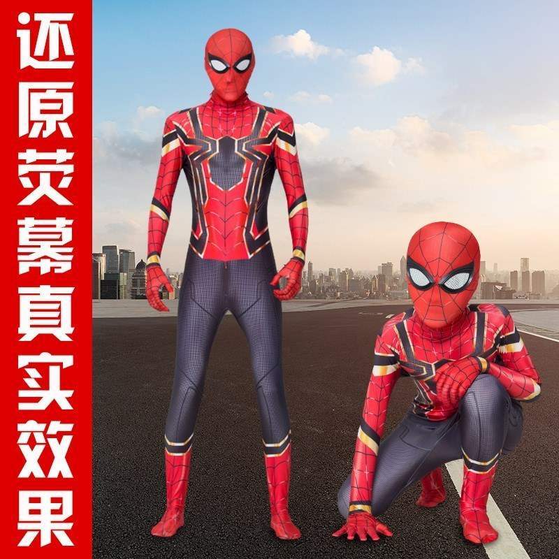 蜘蛛侠紧身衣男迈尔斯衣服儿童套装夏钢铁侠服装极速战衣大人爬墙 虎窝拼