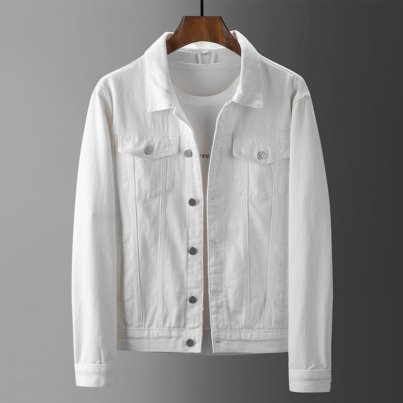 White denim jacket men's summer thin section lapel casual jacket Korean style trend spring and autumn loose men's denim clothing