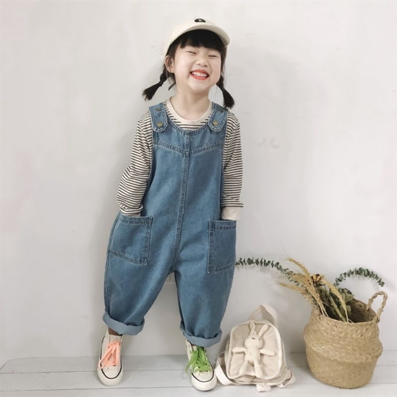 CHAO good-looking Korean version of spring and autumn models boys and girls baby casual denim overalls jumpsuit jeans tide