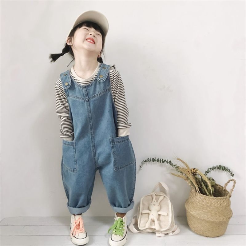 CHAO good-looking Korean version of spring and autumn models boys and girls baby casual denim overalls jumpsuit jeans tide