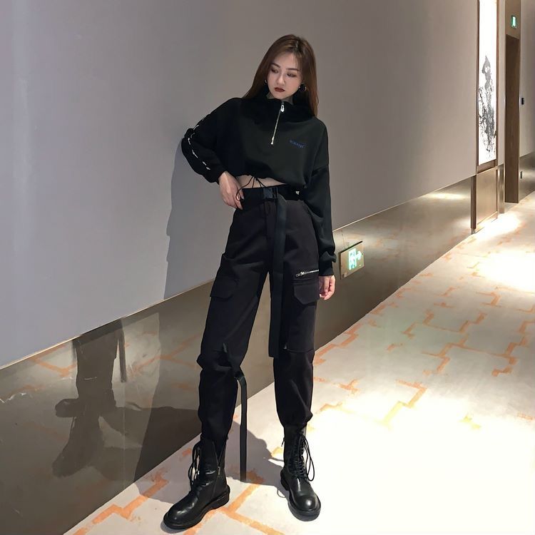 超酷帅气黑暗系女装工装裤套装女潮秋冬季酷风格女孩穿搭蹦迪街头