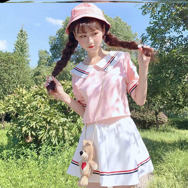 夏季软妹日系甜美两件套女清纯女装小个子萝莉学生可爱短裙套装