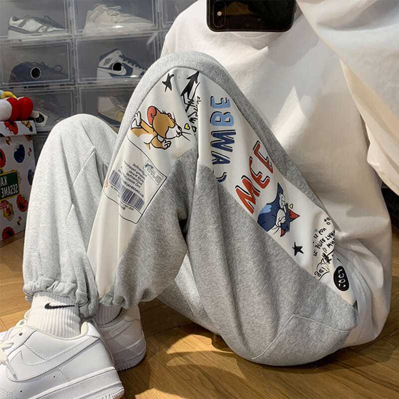 Cat and mouse printed pants men's autumn design sports pants 2021 new trendy ins loose casual sweatpants
