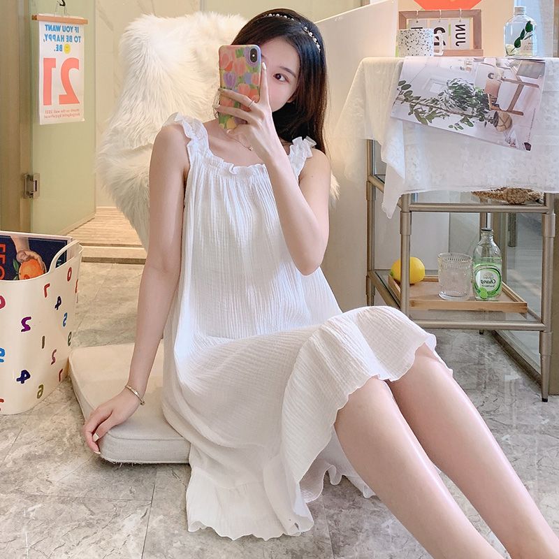 吊带睡裙女夏季薄款少女日系纯棉双层纱布睡衣学生甜美背心家居服
