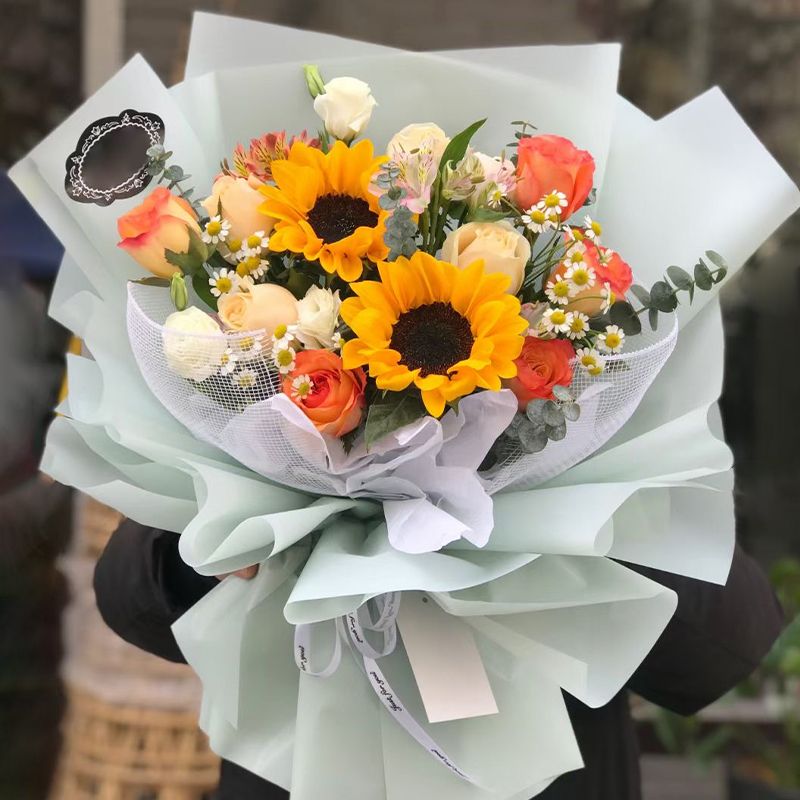 七夕青岛向日葵玫瑰花束生日毕业配送市南崂山即墨鲜花速递同城店