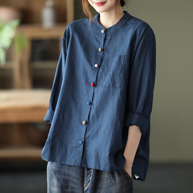 大碼春秋款女裝新款復古棉麻襯衫女寬鬆襯衣女2023新款長袖上衣女