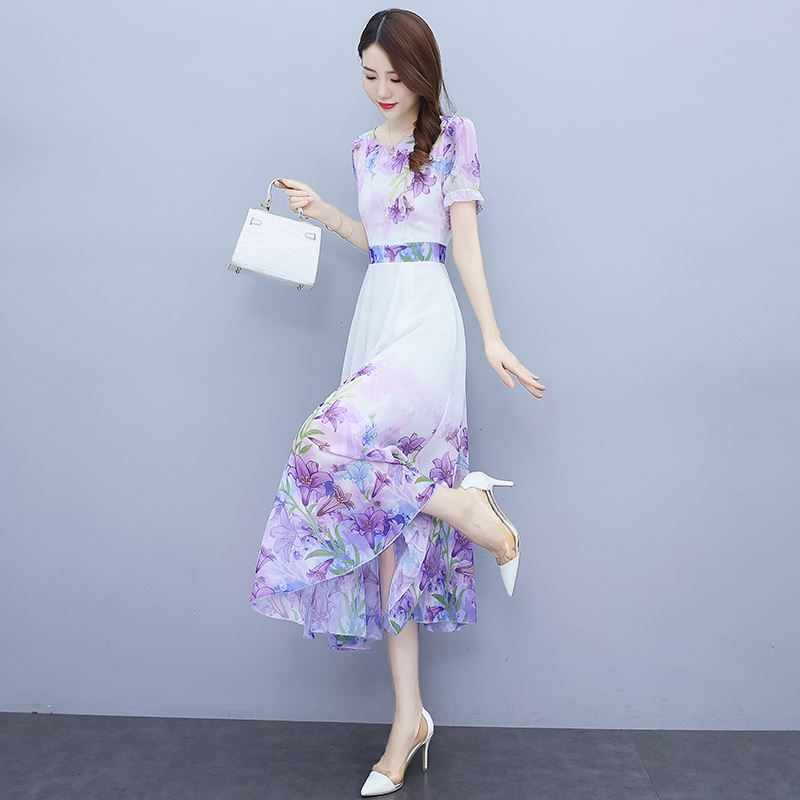  new chiffon dress summer long style slim and high school temperament skirt to cover the belly