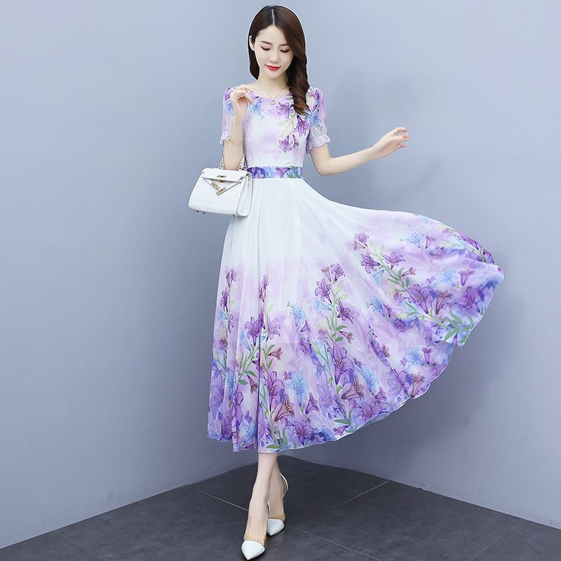  new chiffon dress summer long style slim and high school temperament skirt to cover the belly