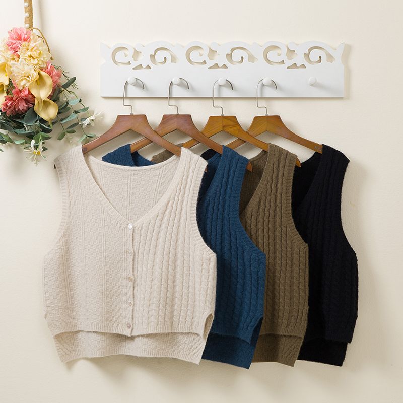 Front long back short vest ladies sleeveless knitted v-neck vest sweater small vest top spring and autumn outer wear