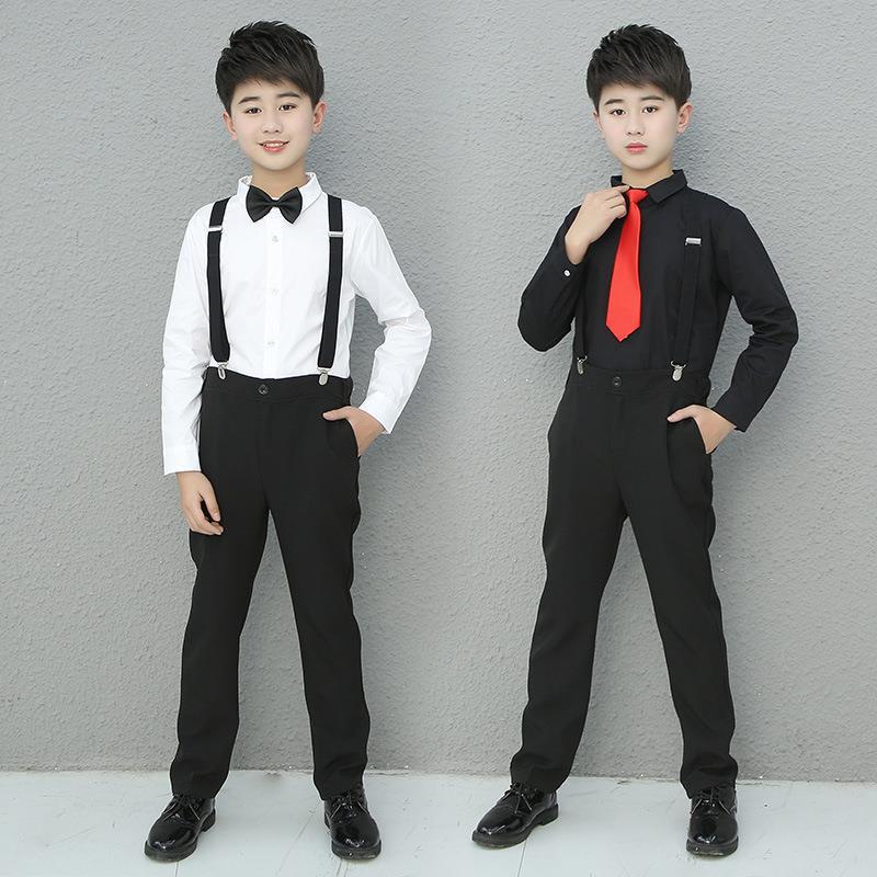兒童黑襯衣西褲套裝8小學生9學校表演服男童長袖白襯衫黑褲子正裝