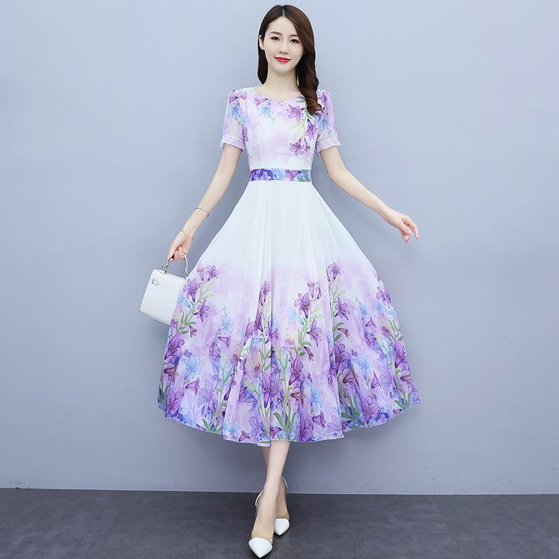  new chiffon dress summer long style slim and high school temperament skirt to cover the belly