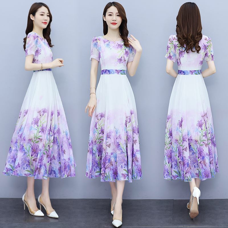  new chiffon dress summer long style slim and high school temperament skirt to cover the belly