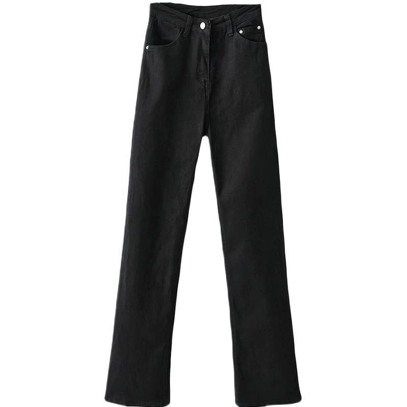 European and American niche hot girl style black micro-flare denim pants female BF high waist slim elastic slim trousers ins