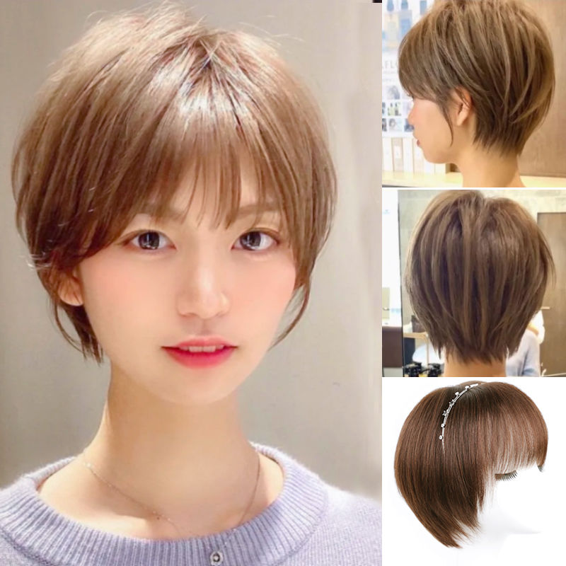 假发短发女夏仿真全头套式真发全真人发自然假头发网红造型假发套