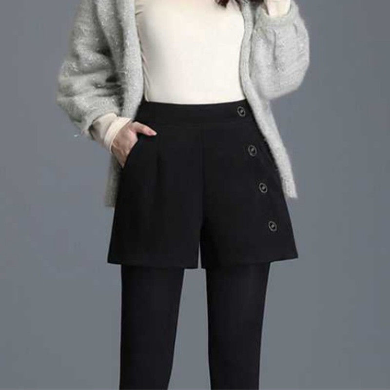 Plus size women's woolen shorts outer wear 350 catties autumn and winter new fat mm women's pants look thin and loose bottoming boots