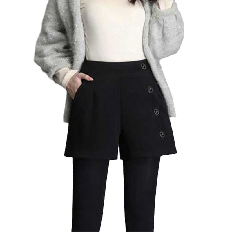 Plus size women's woolen shorts outer wear 350 catties autumn and winter new fat mm women's pants look thin and loose bottoming boots