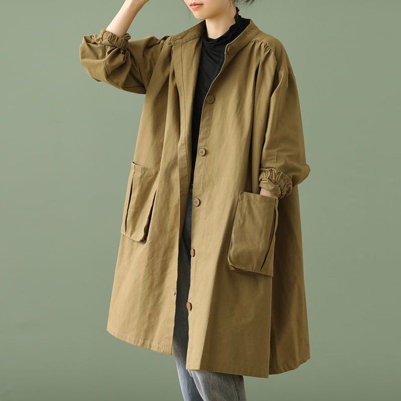 Large size windbreaker autumn and winter new 200 catties fat MM loose big pocket casual long section collar tooling jacket trendy