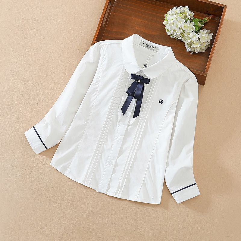 Girls shirt spring and autumn long-sleeved children's clothing white top pure cotton primary and middle school students school uniform lace big boy shirt trendy