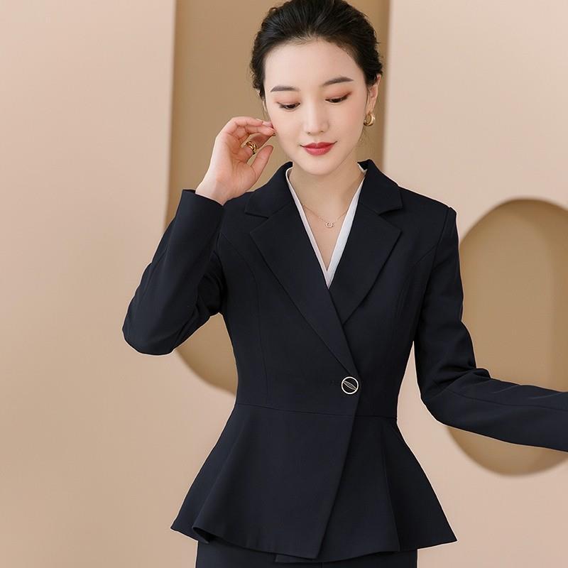 蓝色西装套装女工作服秋冬气质女神范西服职业装经理工服正装工装【2
