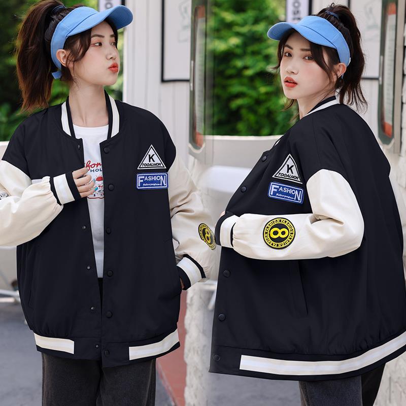 Baseball uniform jacket female  spring and autumn new junior high school and high school students loose Korean version retro large size jacket top