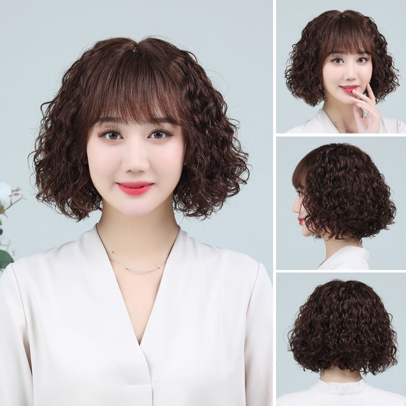 假发女短发真发短卷发全头套式发套头发中老年妈妈真人发丝自然型