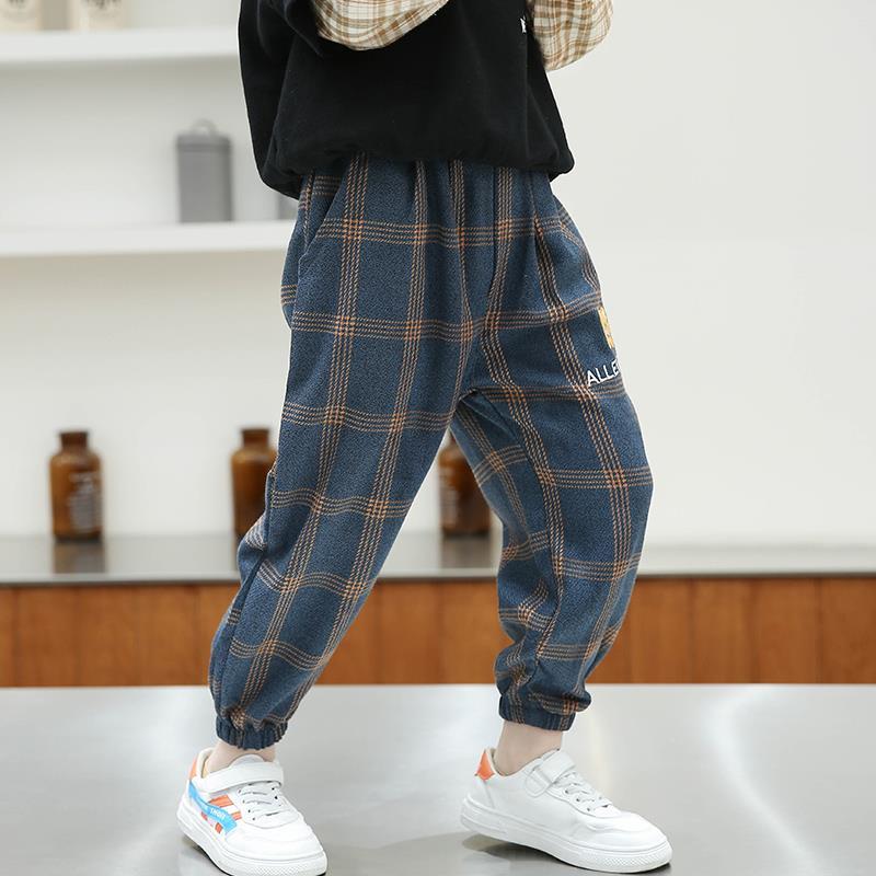 Boys' pants spring and autumn  fashion plaid pants middle-aged children's loose pants children's casual pants autumn fashion