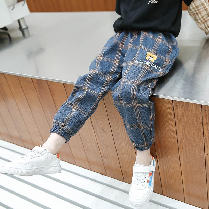 Boys' pants spring and autumn  fashion plaid pants middle-aged children's loose pants children's casual pants autumn fashion