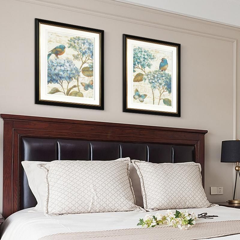 美式乡村田园蓝色花鸟装饰画客厅挂画简美法式新古典卧室床头壁画