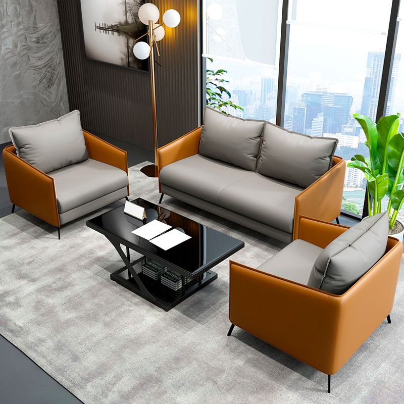 办公室沙发简约现代商务接待室会客创意休息区皮沙发茶几组合套装