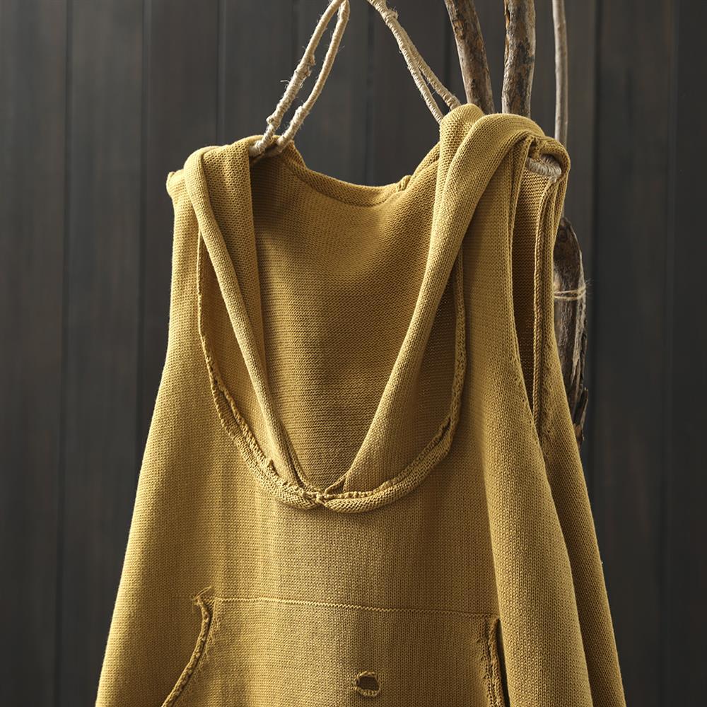 Korean version hooded cotton knitted vest female  spring loose hole V-neck pocket sleeveless vest