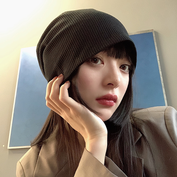 Net red heap hat women's winter plus velvet knitted Baotou hat Korean version of the cold hat spring and autumn thin section pullover hat confinement hat