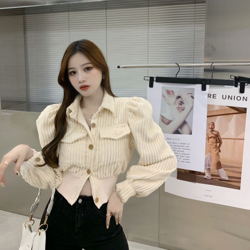  spring new temperament lapel short top, versatile slimming Korean style slim shirt