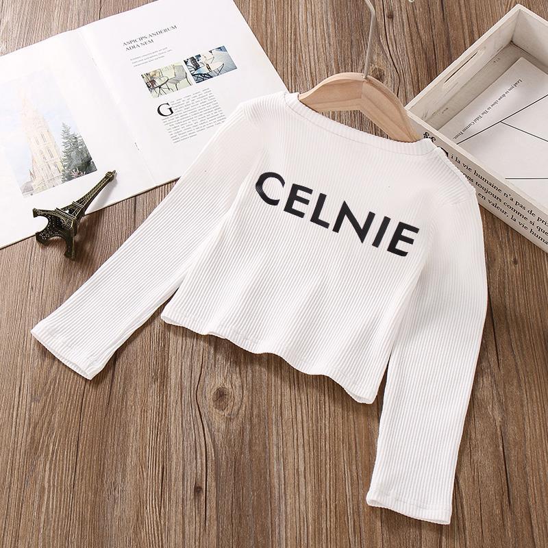 Girls long-sleeved t-shirt short section 2021 spring and autumn new children's Korean version white T-shirt middle and big children's bottoming shirt top