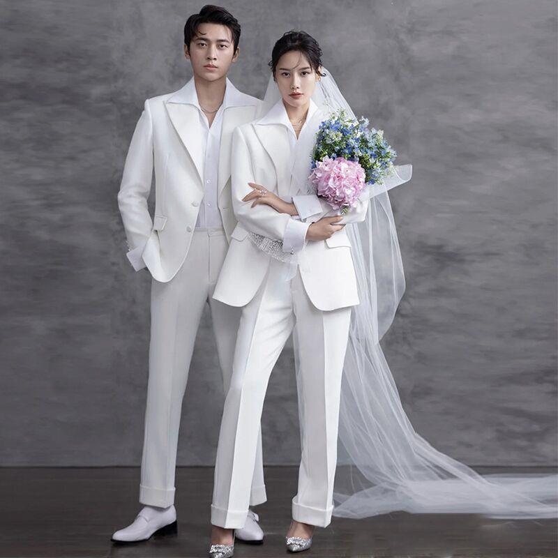 新款影楼主题服装情侣白色西装礼服户外写真拍照婚纱
