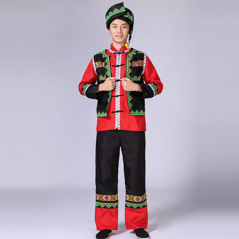 黎族侗族新款苗族服装演出服男士民族风少数民族壮族彝族舞蹈套装