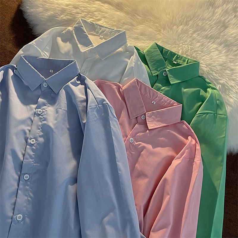 秋季韩版新款纯色长袖衬衫女港风宽松设计感小众衬衣外穿上衣