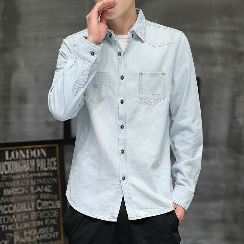 Denim shirt men's autumn long-sleeved shirt Korean style trendy brand trendy men's jacket 2021 new workwear inch shirt