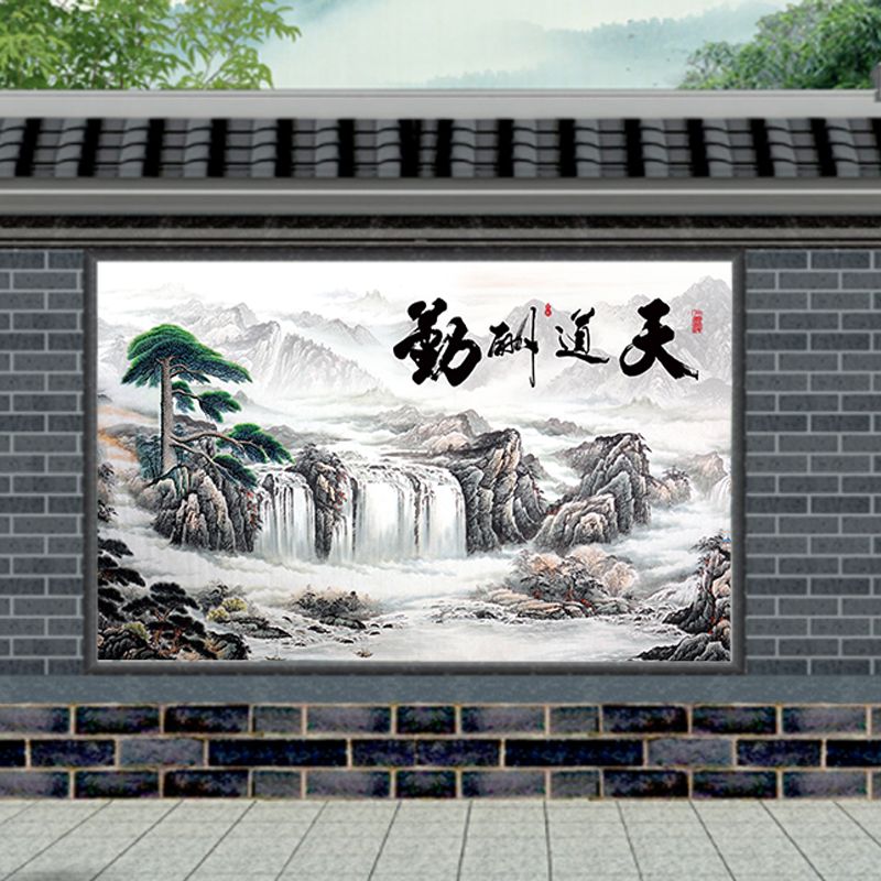 定制迎门墙 庭院 福字百福山水画户外墙瓷砖背景墙微晶石大型壁画