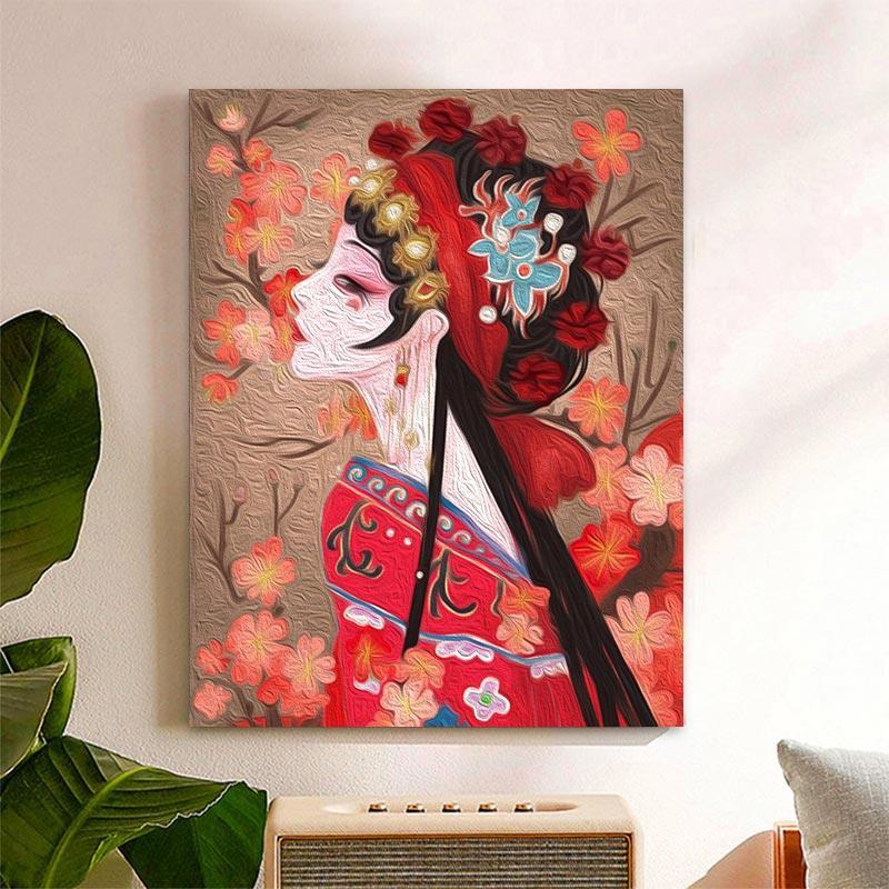 diy数字油彩画古风花旦儿童油画填色小尺寸治愈手工