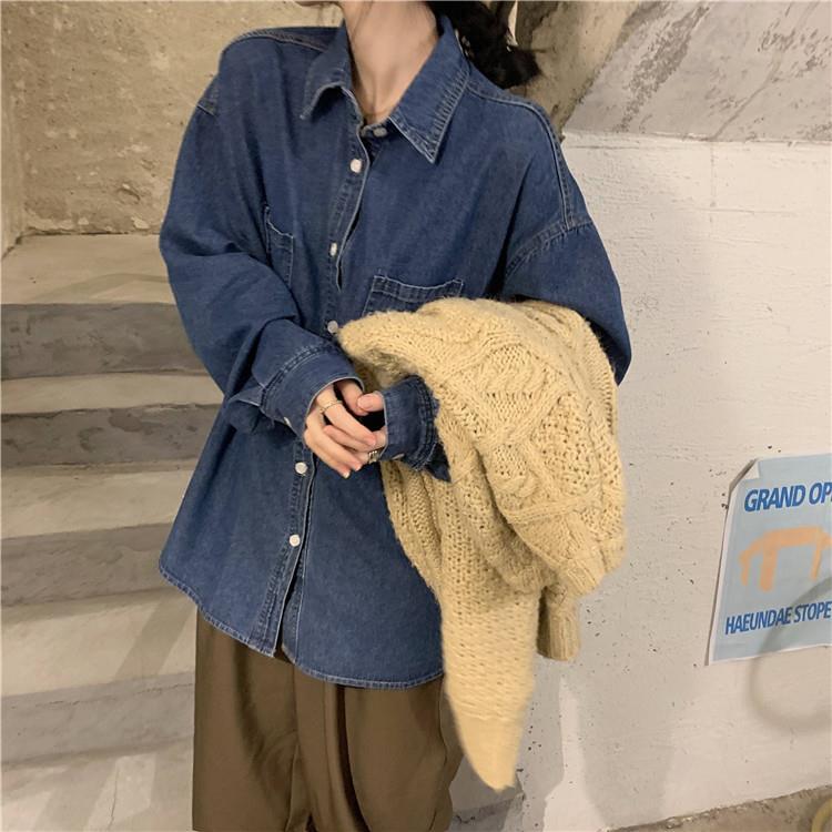 88795-牛仔衬衫女早春2021年新款宽松外穿百搭中长款设计感衬衣长袖上衣-详情图