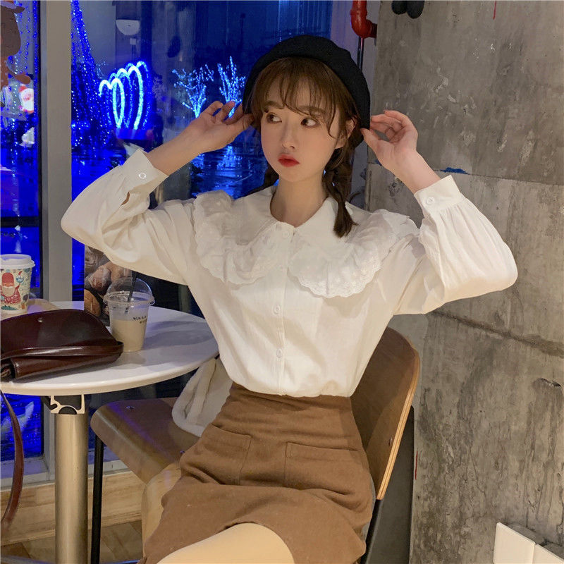 88915-春夏韩版chic气质娃娃领白衬衫学生休闲长袖打底衫衬衣内搭上衣女-详情图