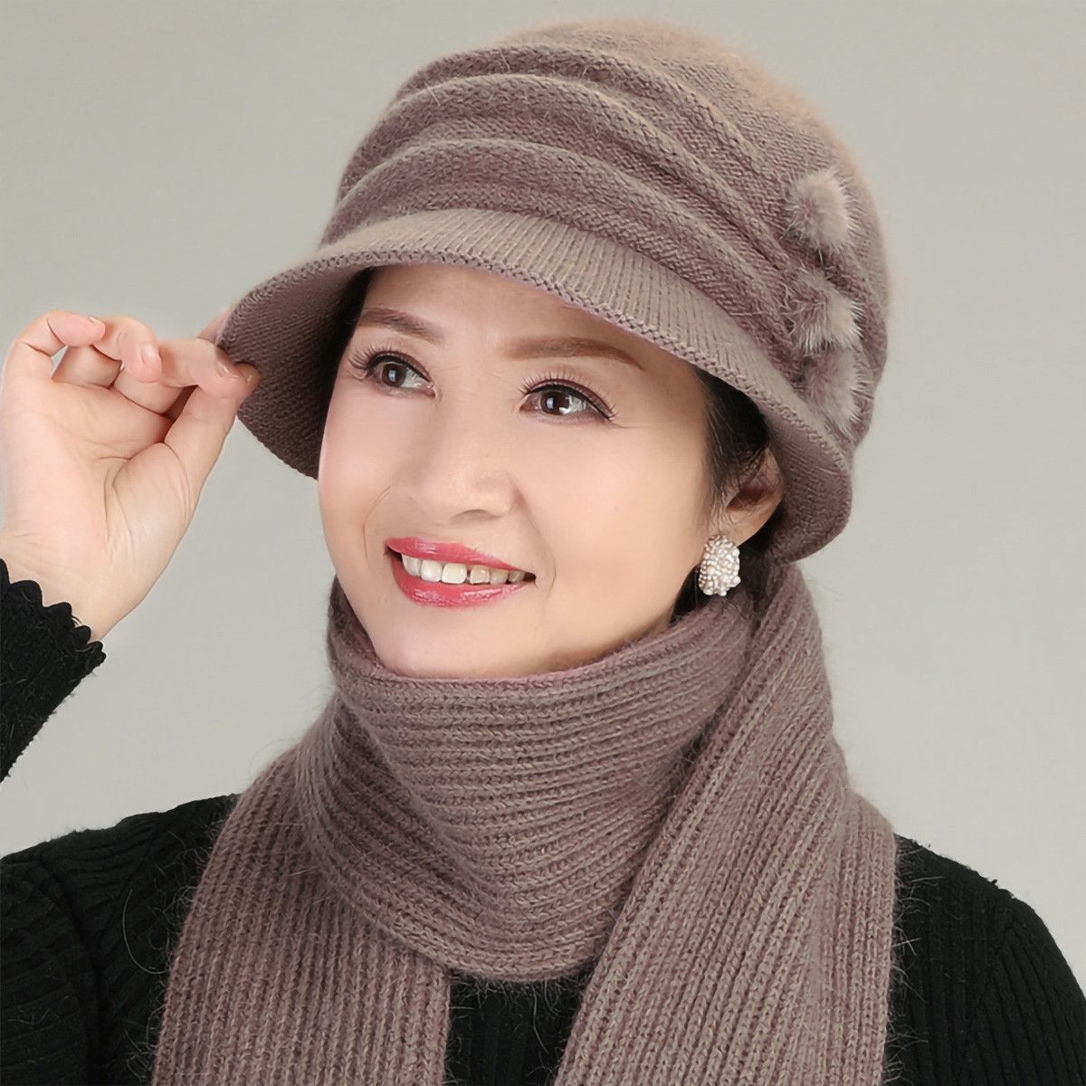 105918-浪莎帽子女保暖针织毛线帽妈妈帽女款帽子保暖帽子-详情图