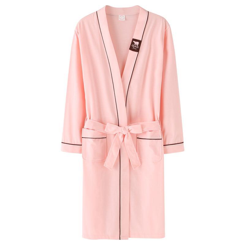 Couple's nightgown spring and autumn cotton long bathrobe women's men's autumn and winter long-sleeved thin Japanese-style sleeping