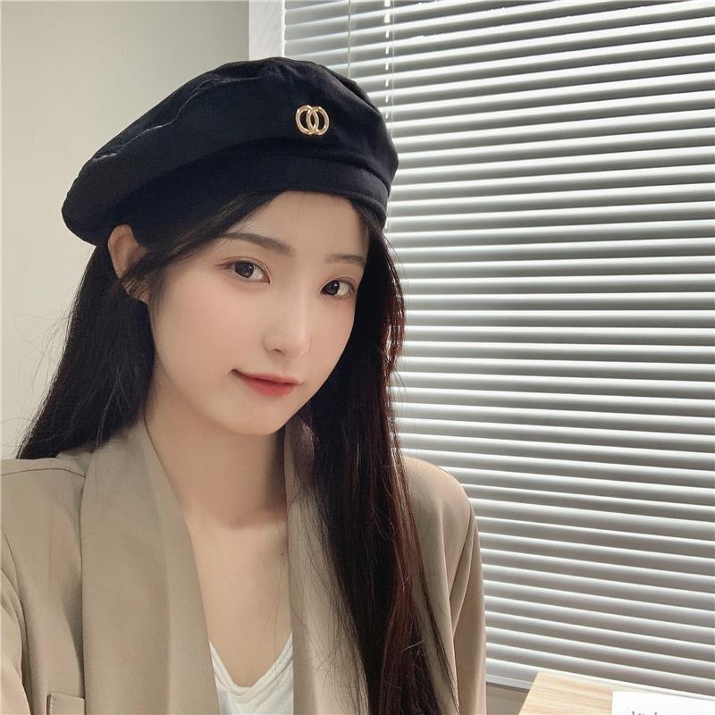 Berretto nero dolce e fresco di alta qualità per l'industria pesante, cappello da pittore vintage elegante con sommità piatta in velluto di inizio autunno_voghion.com