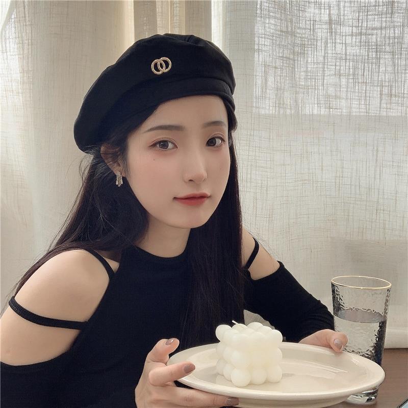 Berretto nero dolce e fresco di alta qualità per l'industria pesante, cappello da pittore vintage elegante con sommità piatta in velluto di inizio autunno_voghion.com